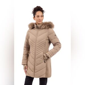 London Fog- Faux Fur Trimmed Hooded Puffer Jacket